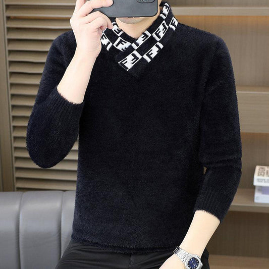 Cross-neck plush knit top