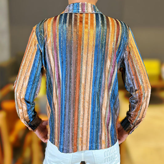 Shimmering colorful vertical striped lightweight spring jacket
