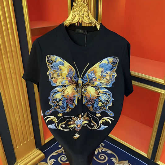 Colorful Butterfly Rhinestone T-shirt