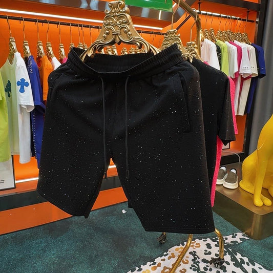 Sparkling rhinestone cotton shorts