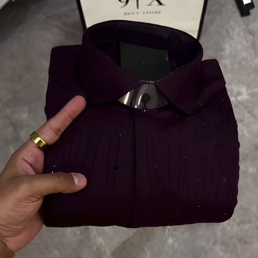 Cross-striped rhinestone business shirt