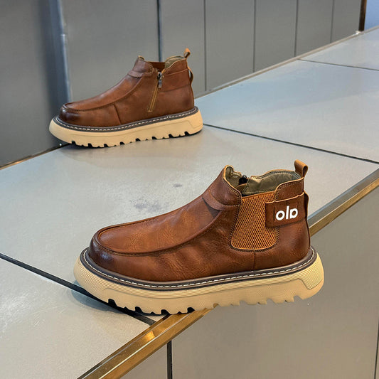 Soft leather slip-on low-top boots