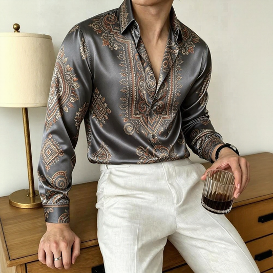 Paisley Pattern Satin Long Sleeve Shirt