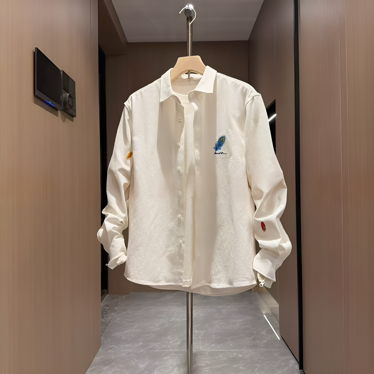 Feather Embroidery Long Sleeve Shirt