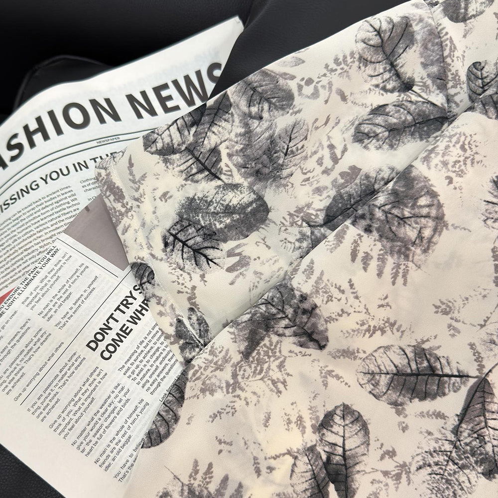 Ink Wash Leaf Allover Print Vacation Short Sleeve Shirt