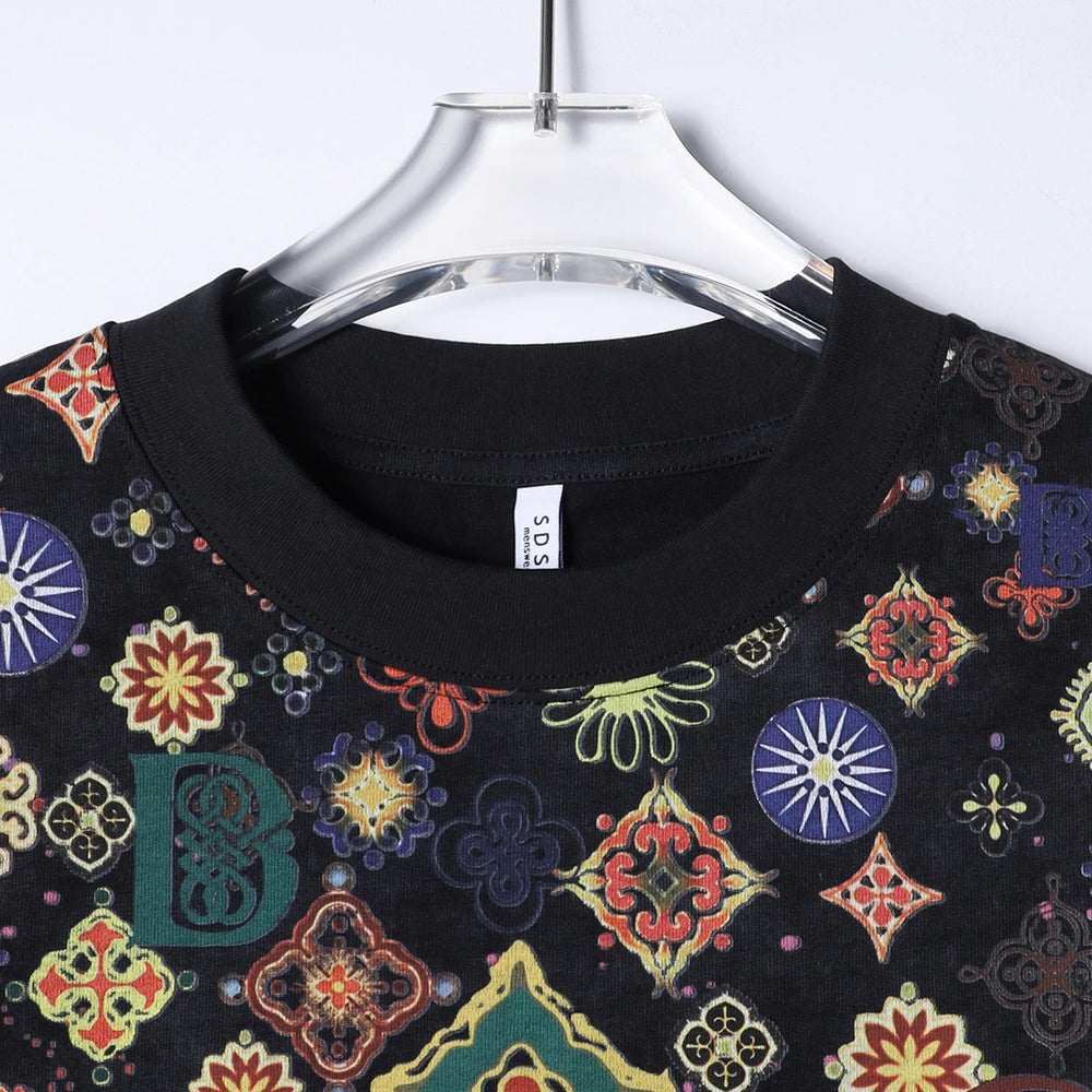 National Geometric Full Print Loose Crew Neck T-Shirt