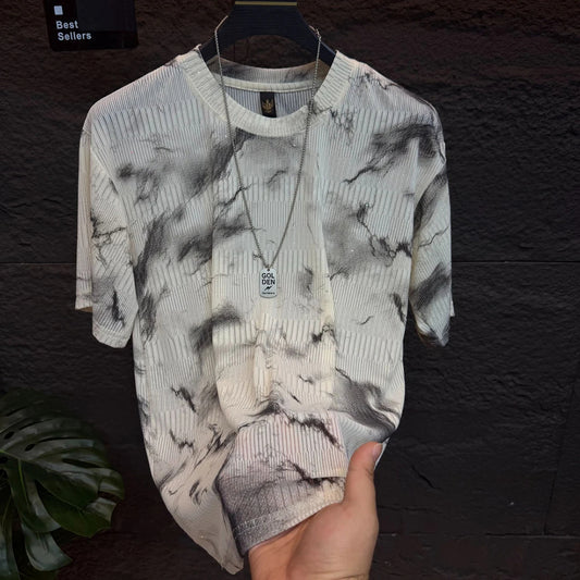 Splatter Gradient Print Stand Collar Lightweight top