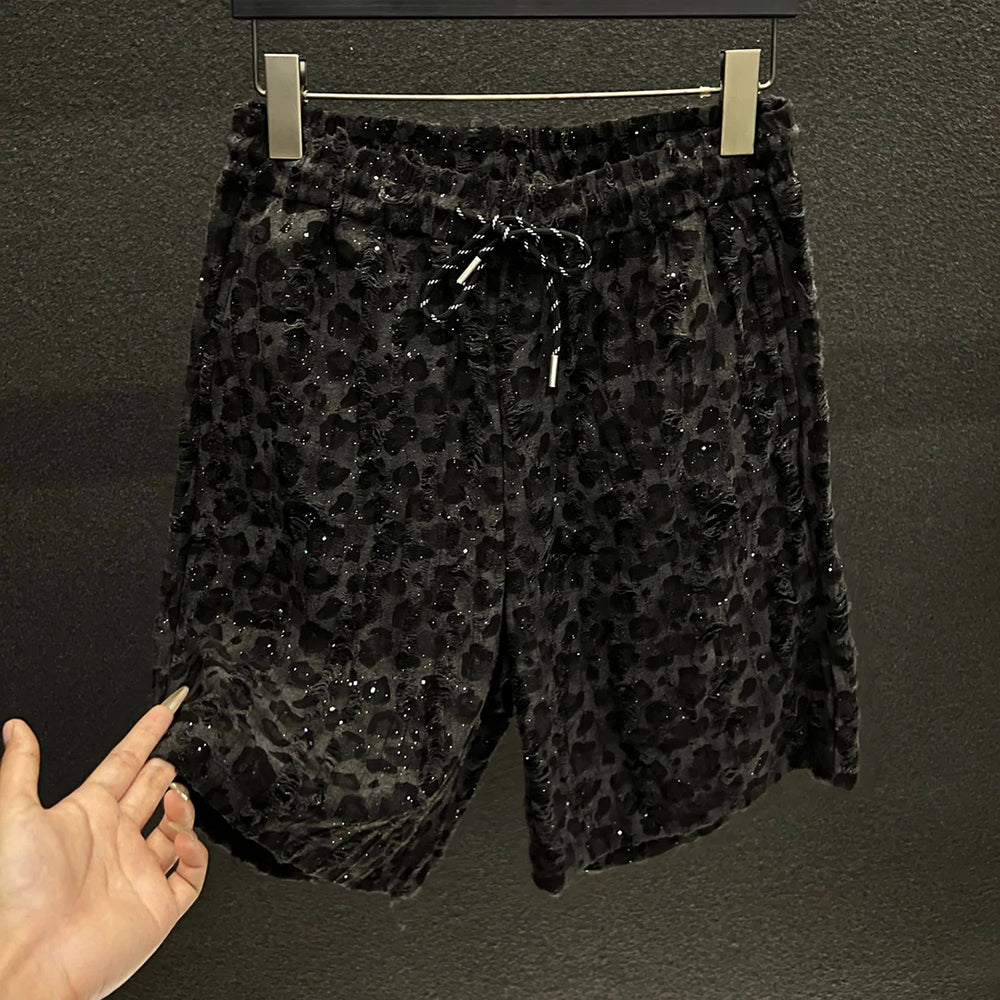 Vintage Texture Rhinestone Raw Edge Tank Top & Shorts Set