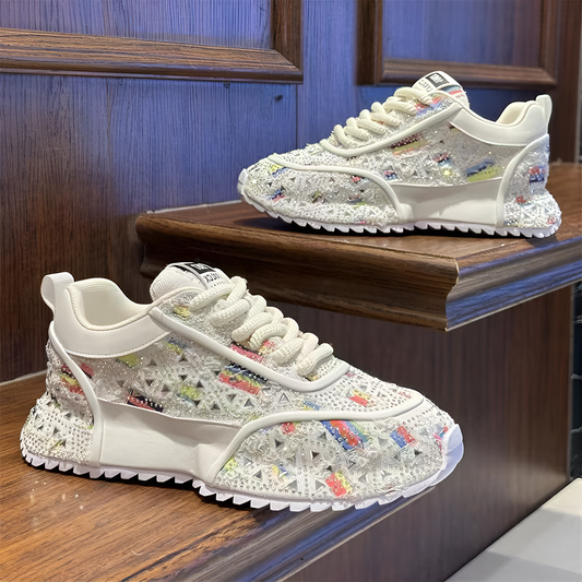 Ripped Canvas Rhinestone Sneakers