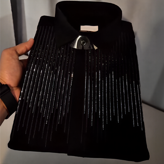 Vertical striped rhinestone business shirt