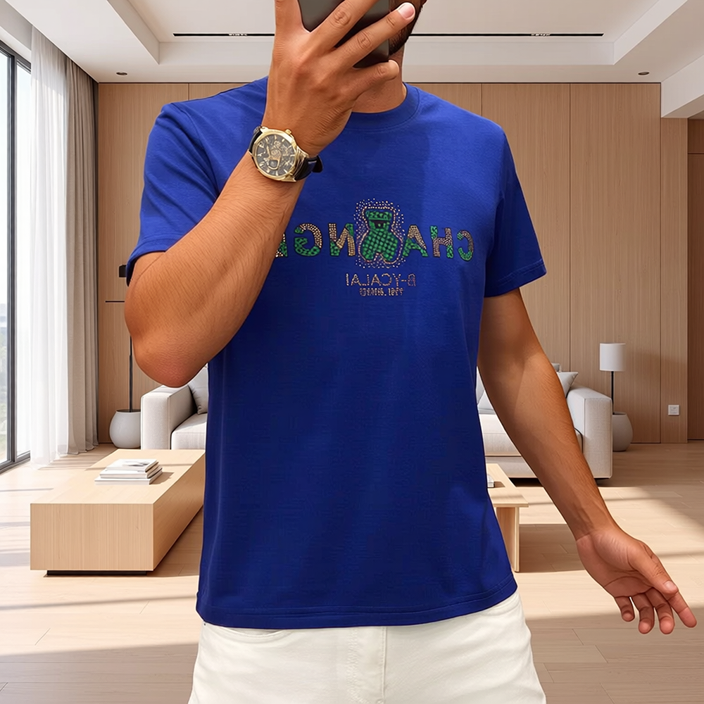 Letter & Bear Rhinestone Luxury Crew Neck T-Shirt