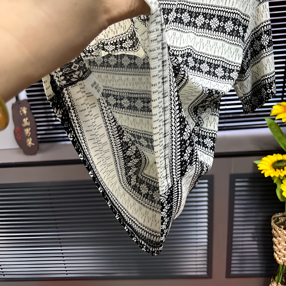 Ethnic Geometric Jacquard Crew Neck Short‑Sleeve T‑Shirt
