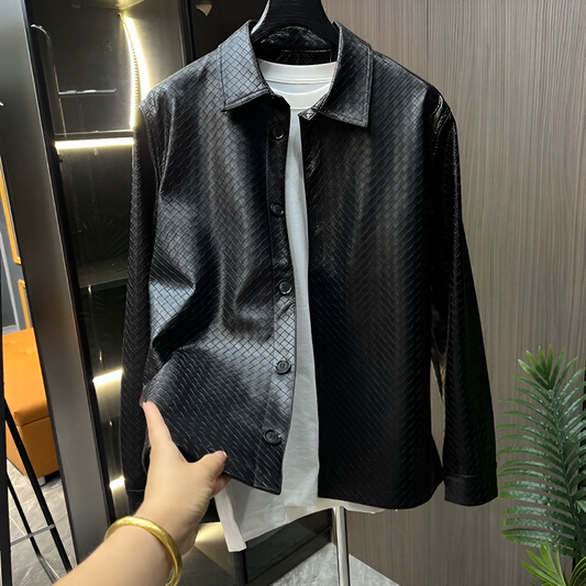 Grid Texture Collared Jacket
