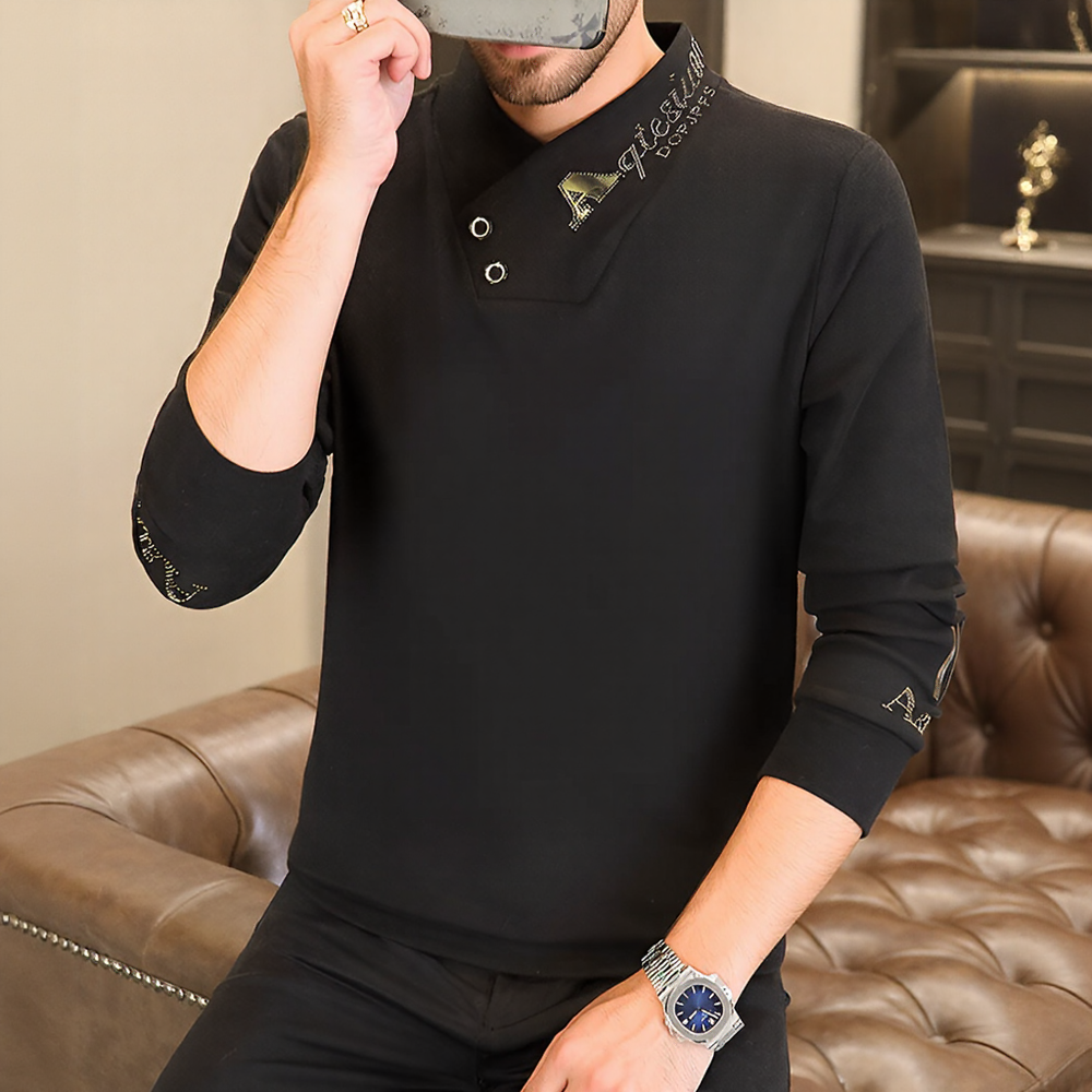 Asymmetric Collar Decorated Long Sleeve Top