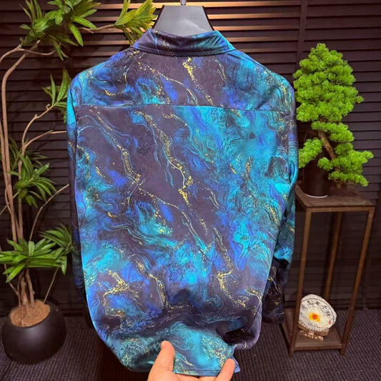 Men Marble Swirl Satin Shirt