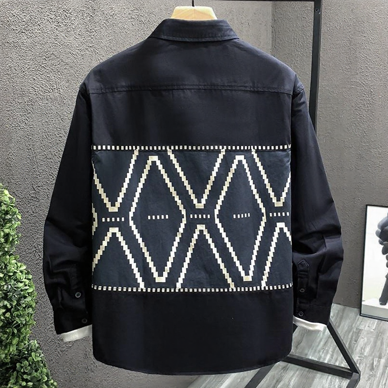 Men Geometric Print Patchwork Shirt
