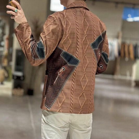 Men Cable Knit Patchwork Blazer