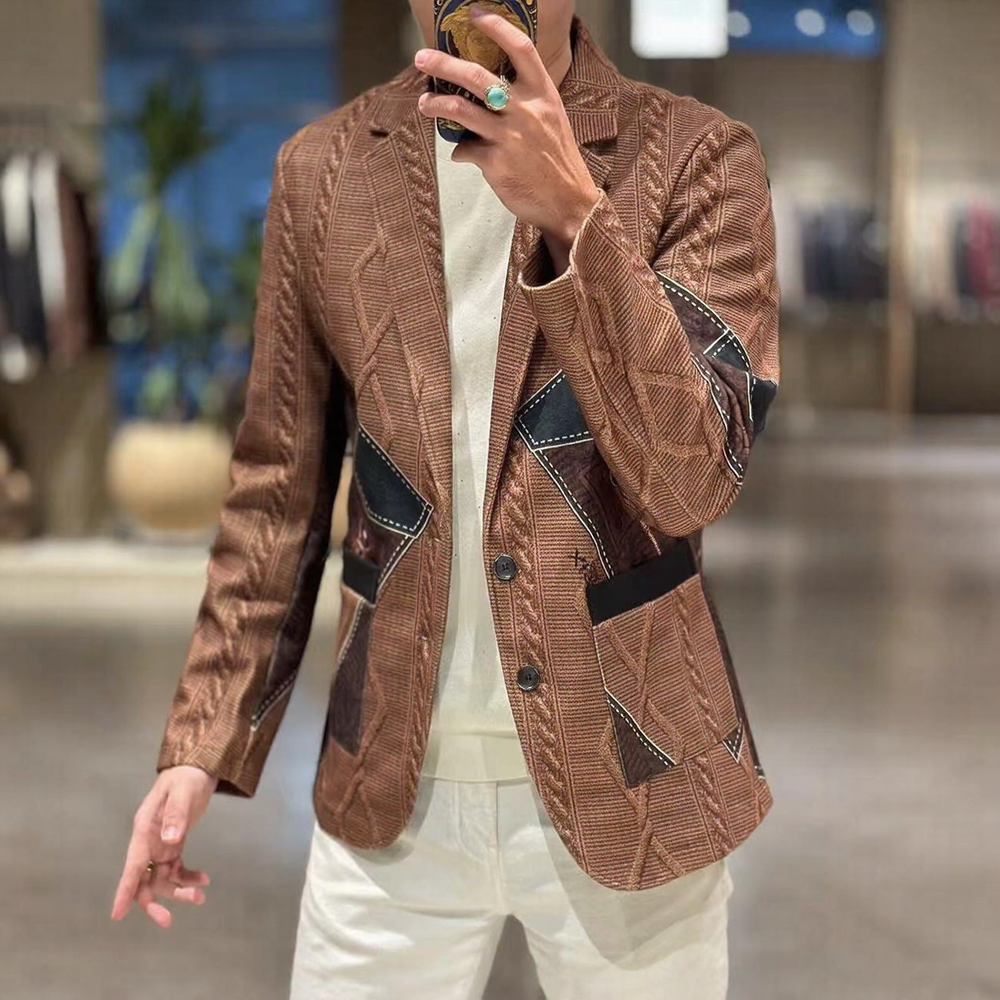 Men Cable Knit Patchwork Blazer