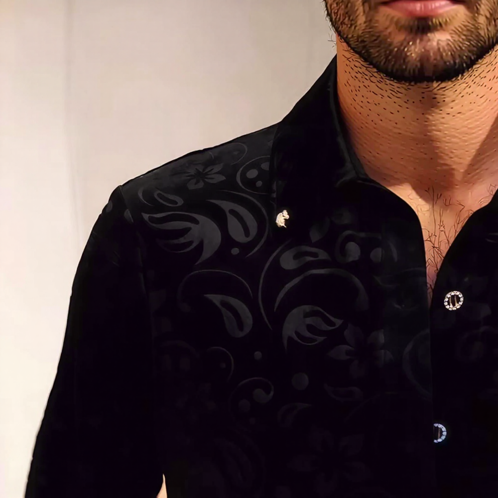 Men Velvet Jacquard Long Sleeve Shirt