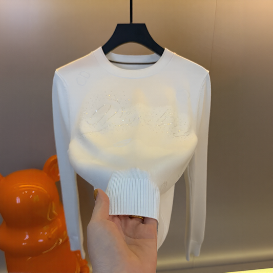 Rhinestone Embossed Slim Knit Top