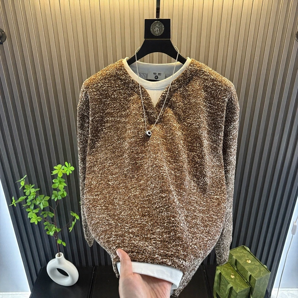 Heathered Faux Layer Crew Neck Sweater