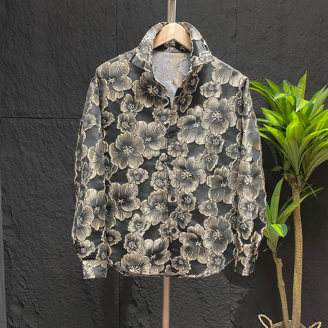 Embossed Gold-stamped Floral Shirt Jacket