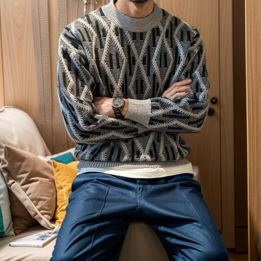 Diamond woven texture sweater