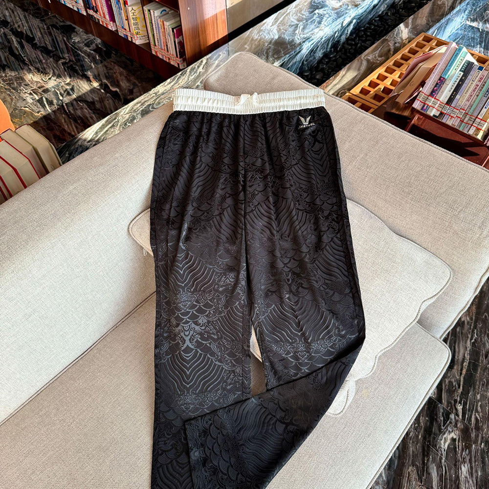 Ukiyo-e patterned satin silk casual pants