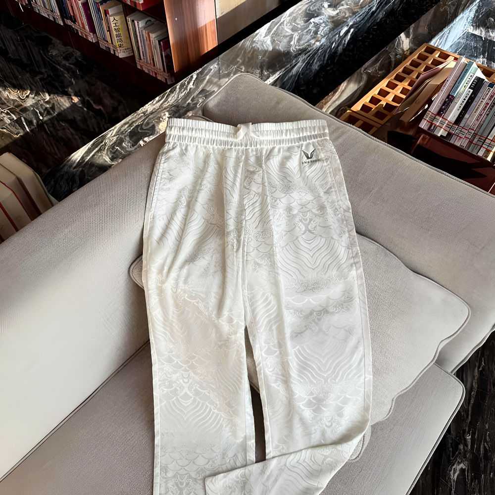 Ukiyo-e patterned satin silk casual pants