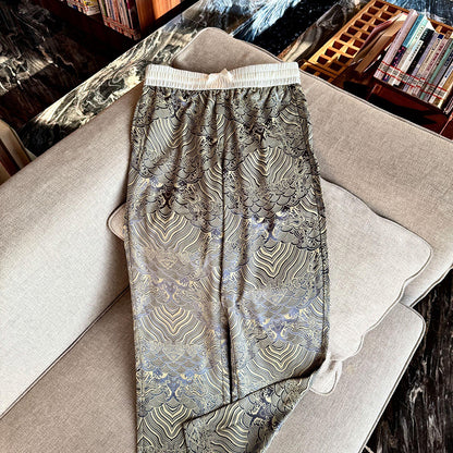 Ukiyo-e patterned satin silk casual pants