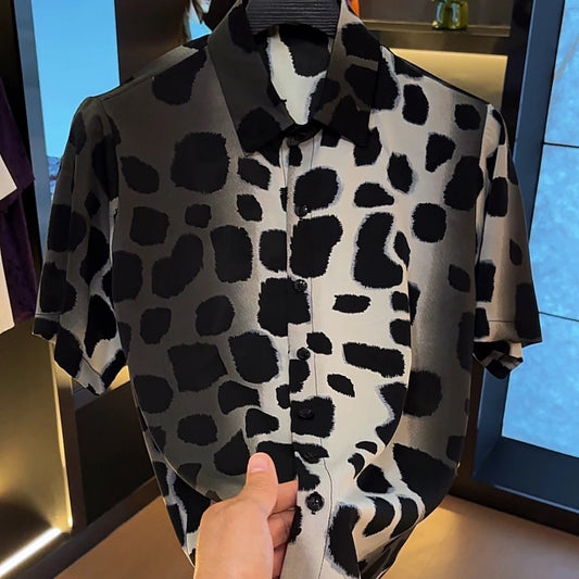Black and white patchwork short-sleeved cool shirt