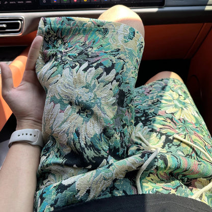 Oil painting floral jacquard shorts