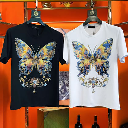 Colorful Butterfly Rhinestone T-shirt