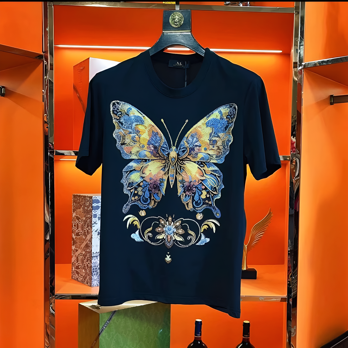 Colorful Butterfly Rhinestone T-shirt