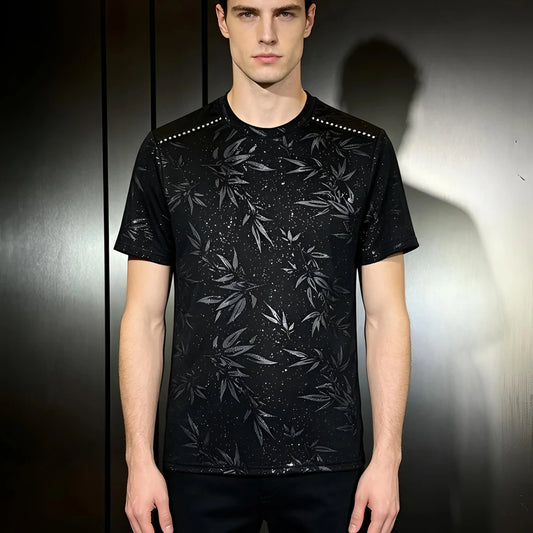 Bamboo Leaf Jacquard & Rivet Detail T-Shirt