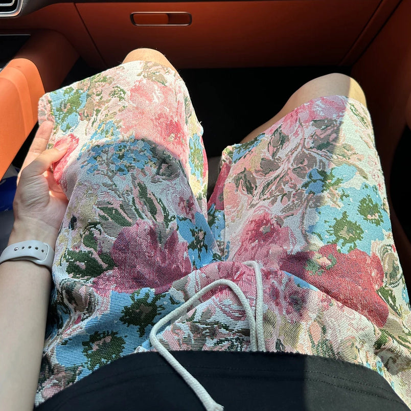 Oil painting floral jacquard shorts