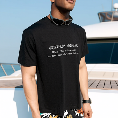 Back 3D Lace Wing Cross Print Loose Crew Neck T-Shirt