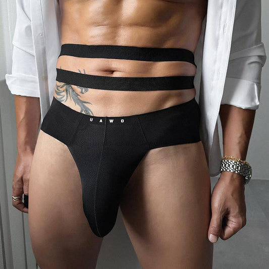 Semi-transparent large pouch half-waist underwear