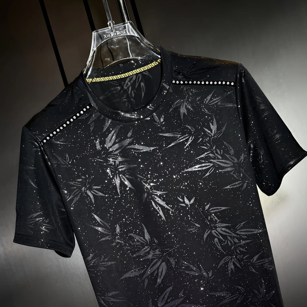 Bamboo Leaf Jacquard & Rivet Detail T-Shirt