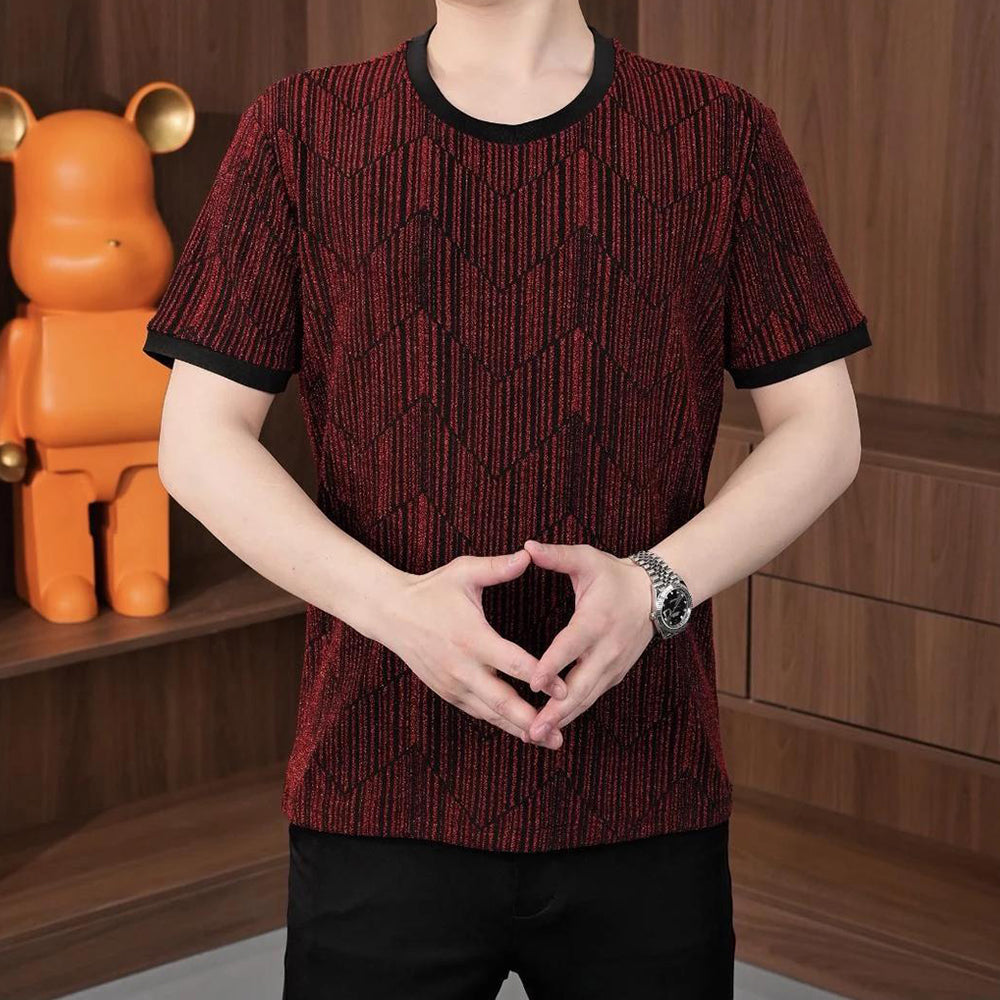 Shimmering Silk Crew Neck Stretch Breathable T-Shirt