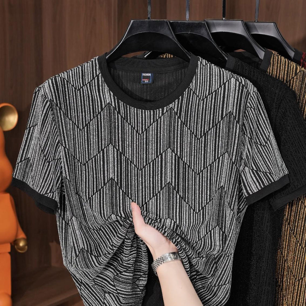 Shimmering Silk Crew Neck Stretch Breathable T-Shirt