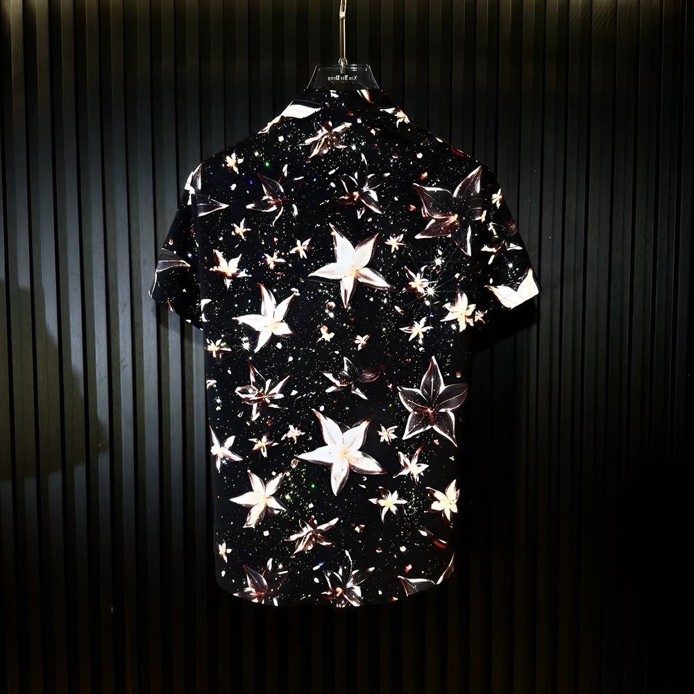 Star Glitter Draped Short Sleeve Shirt