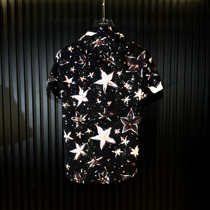 Star Glitter Draped Short Sleeve Shirt