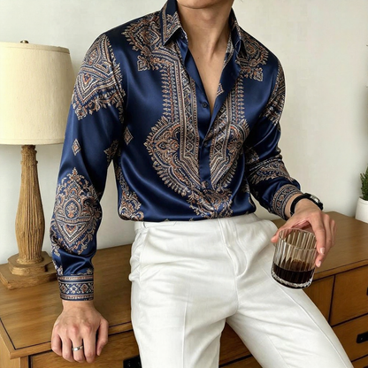 Paisley Pattern Satin Long Sleeve Shirt