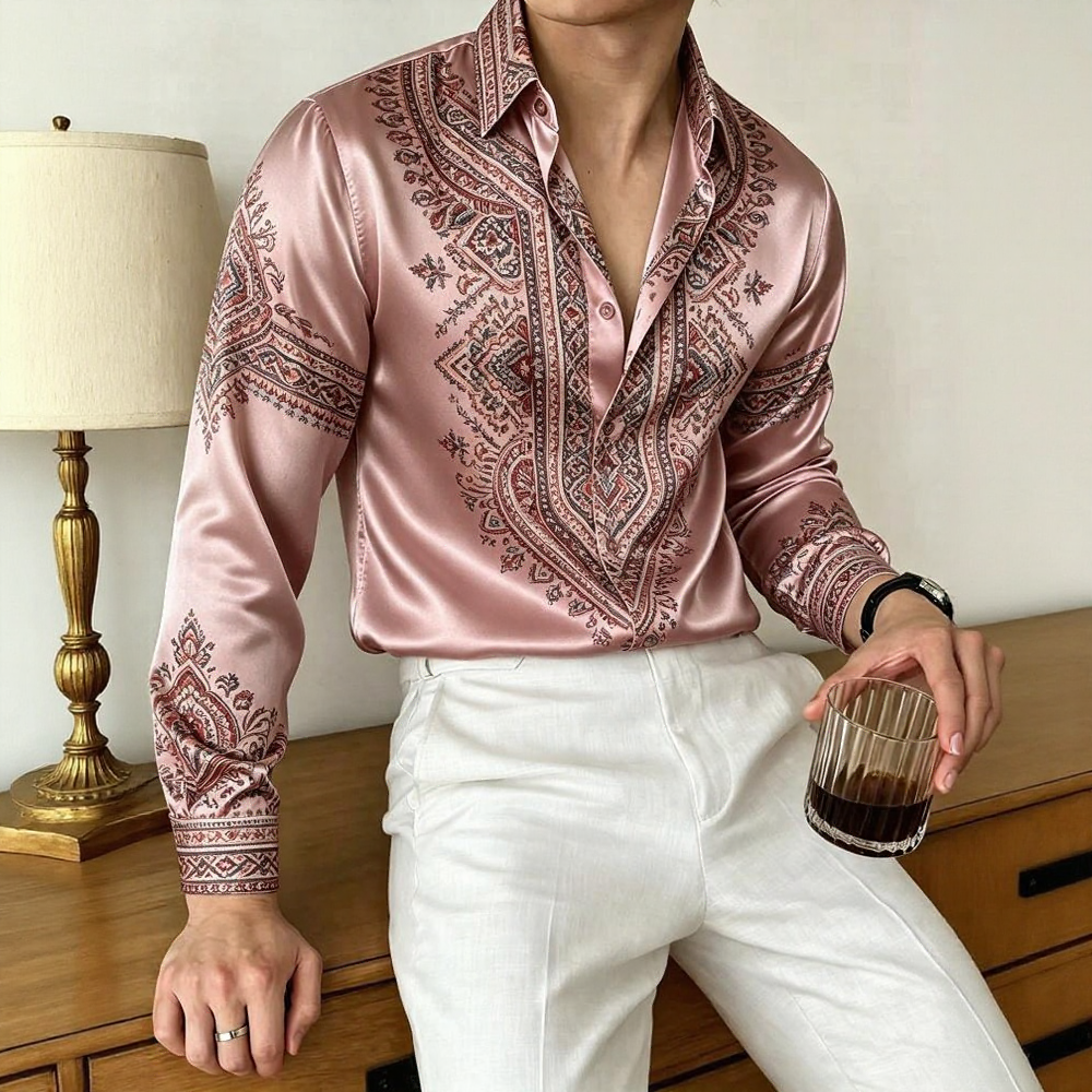 Retro Paisley Draped Satin Shirt