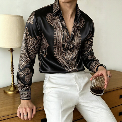 Paisley Pattern Satin Long Sleeve Shirt