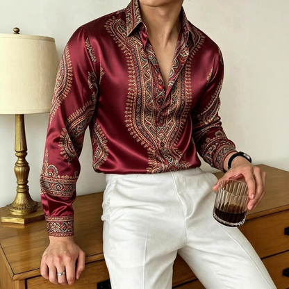 Retro Paisley Draped Satin Shirt