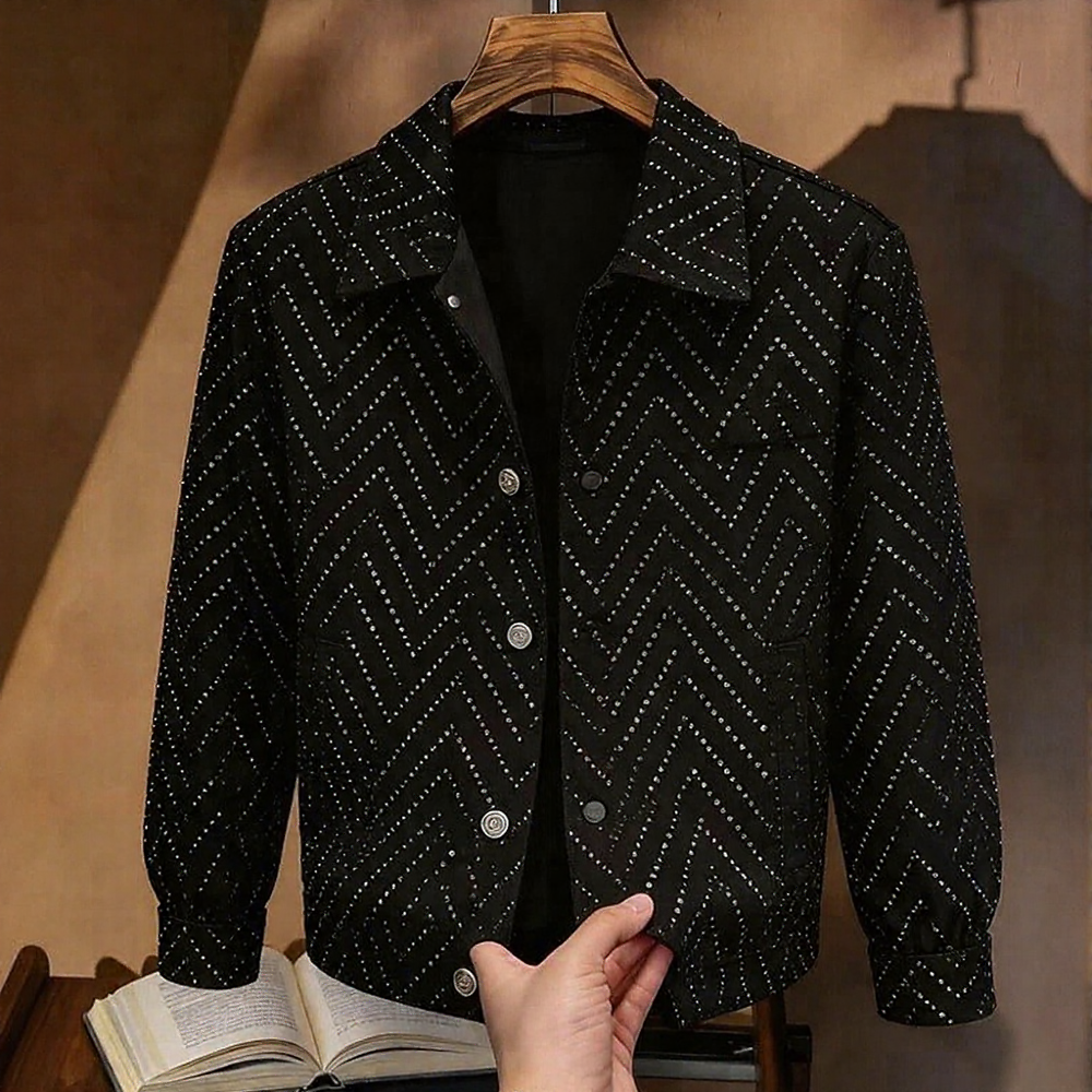 Pleated textured rhinestone jacket