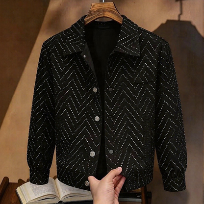Pleated textured rhinestone jacket