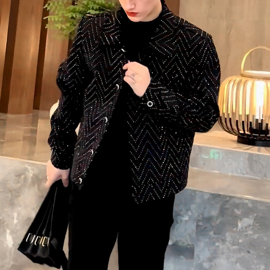 Pleated textured rhinestone jacket